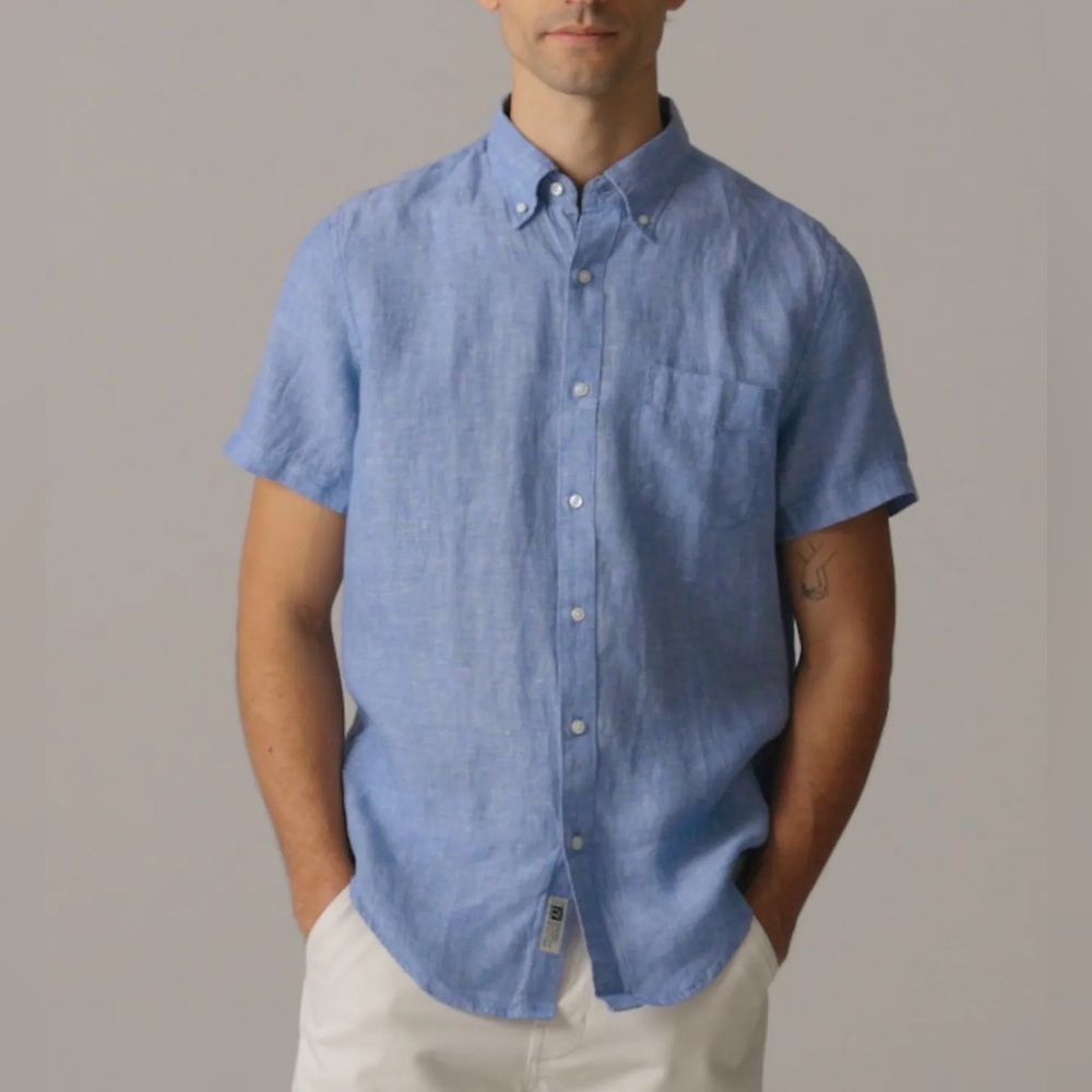 J crew blue short sleeve linen shirt